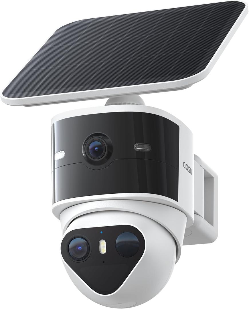 aosu T2 Pro Security Cameras Wireless Outdoor, 3K Dual Cam No Blind Spot Security Camera for Home, 170 Wide + 360 PTZ, AI Human Vehicle Tracking, Solar Powered, Local Storage