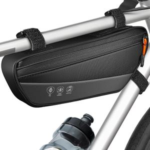 WOTOW Bike Frame Bag - Waterproof Bike Triangle Bag with Side Pocket - Reflective Bicycle Under Tube Storage Pouch for Road Mountain Cycling Travel, 1.8L (Black)