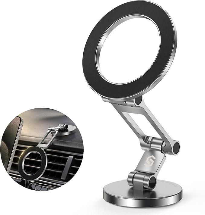 Syncwire Fits MagSafe Car Mount for Car Dash&Tesla Screen[All-Metal] Magnetic Phone Holder, [Flexible Three-axis]360 Rotation Car Mount Strong Magnets Car Phone Holder for iPhone 16 15 14 13 Pro Max