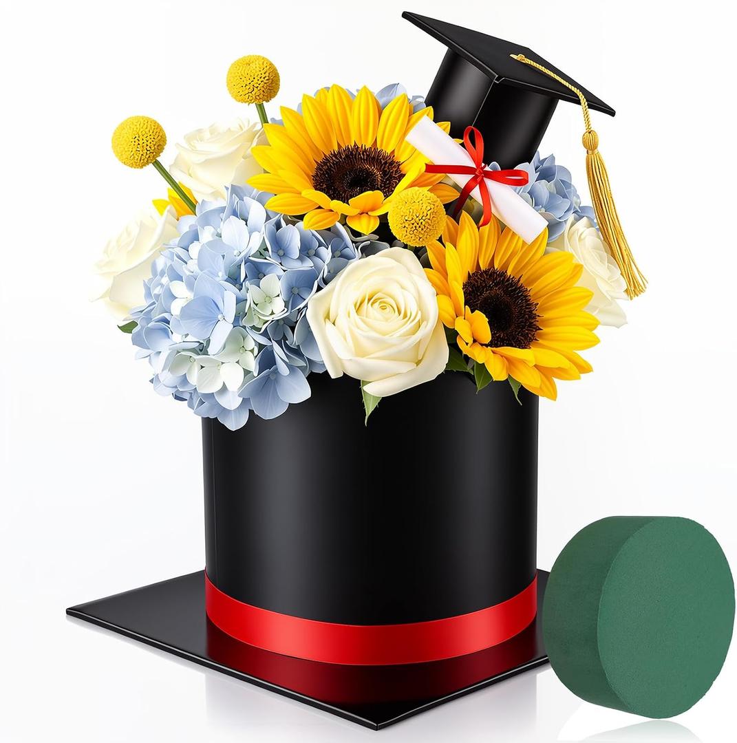 Resurhang Graduation Cap Flower Box with Floral Foam Graduation Hat Gift Box Class of 2026 Grad Candy Flower Table Centerpieces Decorations for Grad Party Favors Ceremony Activities Celebrations