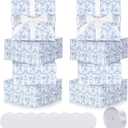 Faccito Blue 8 Pack Floral bridesmaid proposal Gift Boxes 8 x 8 x 4 Inch Flower Paper Boxes with Ribbon Label Card for Wedding Bridesmaid Gift Bridal Baby Shower Birthday Party Favor (Chinoiserie)