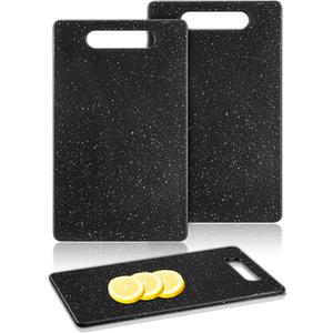 Lounsweer 2 Pcs Small Cutting Board for Kitchen Mini Plastic Cutting Board Set Bar Dishwasher Safe Granite Color Food for Camping Food Fruits Prep Vegetables Easy Grip(6" x 10",Black)