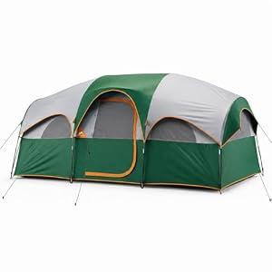 Simple Deluxe 2 Person Cabin Tents for Camping, Outdoor Tent 10-Minute Quick Setup with Mesh Doors, Windows, Waterproof & Sturdy Poles, Ideal for Family Camping, Hiking Outdoor Use, Green