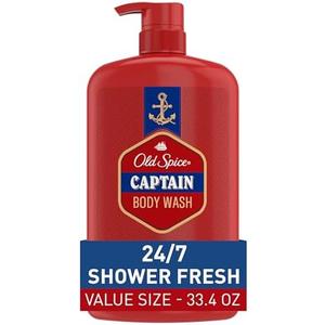 Old Spice Refreshing Body Wash for Men, 3X Defense, 24/7 Shower Fresh with Long Lasting Scent, Red Collection, Captain with Bergamot Scent, 33.4 oz