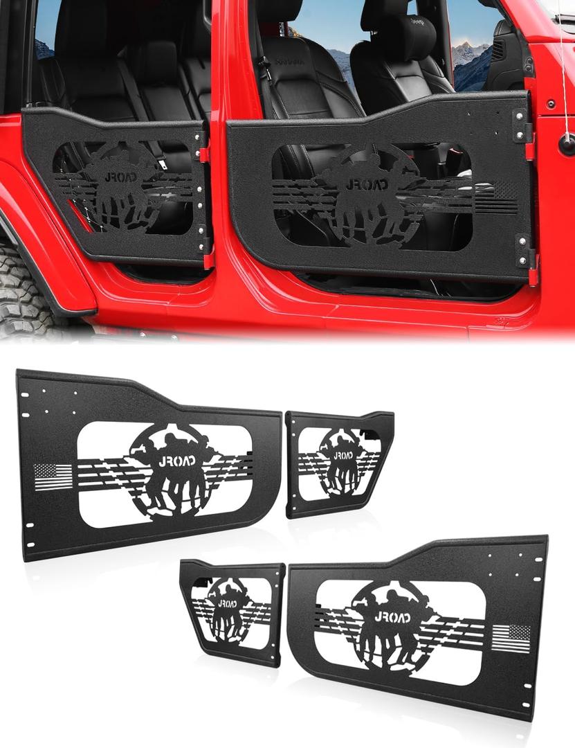 wrangler JK summer tubular half doors Fit for 2007-2018 Jeep Wrangler JK Unlimited 4-Door Front & Rear Tube Doors With Side View Mirror, Door Hanger Storage Rack Bracket Holder