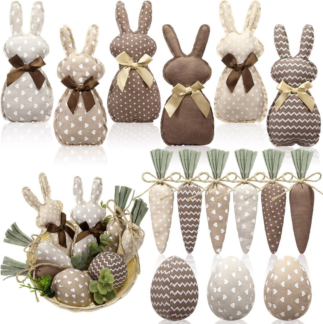 Hahafelt 18 Pcs Rustic Farmhouse Easter Bunny Decorations Spring Fabric Bunnies Carrot Eggs Vase Filler Table Decor for Desk Counter Tiered Tray Basket Spring Easter Wedding Home Exquisite Soft Craft