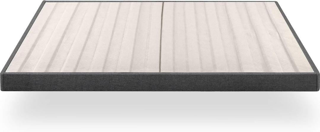 Zinus Upholstered Metal and Wood Box Spring, 4 Inch Mattress Foundation, Easy Assembly, Fabric Paneled Design, King, Grey