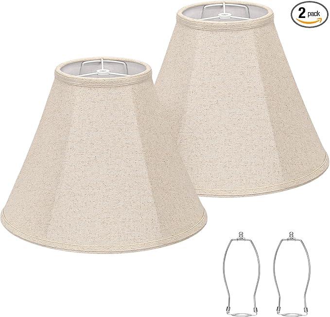 Bell Lamp Shades Set of 2, 6"Top x 13"Bottom x 10"High, Beige Shade Replacement for Table Lamps, Floor Lamps, Fabric Natural Linen Hand Crafted(Spider Fitter), Harp Holders Included, Assembly Required