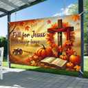 Fall Religious Banner 71x43 Inches Hanging Decor Fall for Jesus Cross Pumpkin Scene Decoration for Home Church Party Supplies Photo Backdrop Outdoor Indoor Seasonal Decor