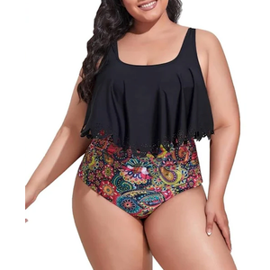 Mooncore Womens Plus Size Swimsuit High Waisted Tankini Bathing Suits Two Piece Flounce Bikini Swimsuit 2XL