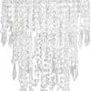 Acrylic Chandelier Shade, Ceiling Light Shade Beaded Pendant Lampshade with Crystal Beads and Chrome Frame for Bedroom, Wedding or Party Decoration, Diameter 8.7'' 3 Tiers