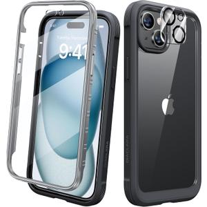 Diaclara Designed for iPhone 15 Case, Full Body Rugged Case with Built-in Touch Sensitive Anti-Scratch Screen Protector, with Camera Lens Protector for iPhone 15 6.1" (Black and Clear)