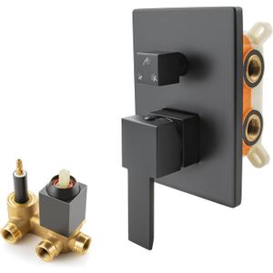 SKOWLL Shower Valve 3 Function Matte Black Wall Mount Shower Valve Kit Replacement 3 Way, Single-Handle Bathtub Water Control Valve Trim Rough in Valves Included