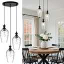 3-Light Pendant Lighting, Black Dining Room Chandelier Light Fixture Over Table with Hammered Glass, Modern Cluster Hanging Lights for Kitchen Island Sink, E26
