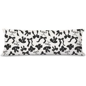 Coquette Preppy Black Bow 20x54 Body Pillow Cover Case, Dark Coquette Room Decor, Preppy Room Dorm Decor, Girly Ribbon Decorative Long Hug Pillow Cases for Bed Couch