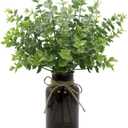 Fake Eucalyptus Stems in Black Glass Vase with Faux Water,14" Artificial Plants Eucalyptus Leaves for Home Office, Farmhouse and Wedding CenterpiecesGreen
