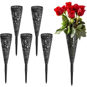 12 inch 6 pcs Grave Vase,Memorial Floral Vase, Cemetery Grave Cone Flower Holder, Cemetary Vase with Spike for Grave Decorations,Grave Lawn Memorial(Cone, 6)