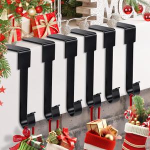 6 Pack Christmas Stockings Holder for Mantel, Christmas Fireplace Hanger Hooks, Non-Slip Stocking Hooks for Christmas Party Decorations (Black)