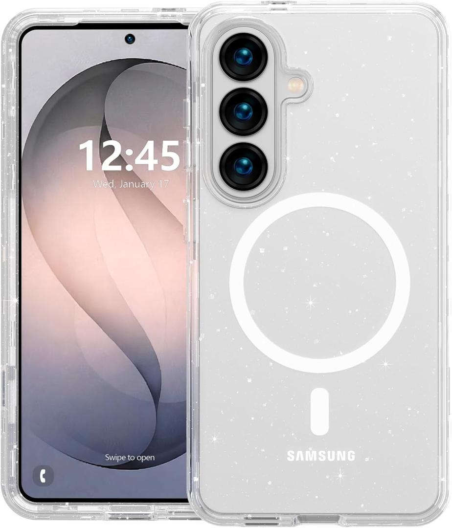 ANNSD for Samsung Galaxy S26 Case,Magnetic Matte Shockproof Cover,Translucent Full Body Protective Multilayer 3 in 1 Anti Drop Anti Scratch for Women Men(Clear Bling)
