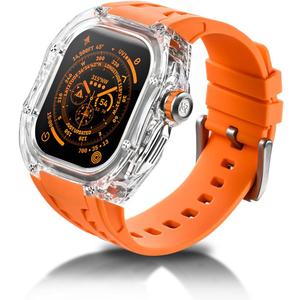 RYUEUYA Translucent Designer Rugged Case and Band Compatible for Apple Watch Ultra 3/2/1 49mm, Luxury Crystal Clear Military Protective Cover Bumper Tactical for iWatch, T-OR