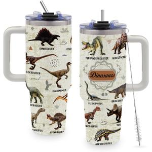 Dinosaur Mug 40oz Tumbler with Handle and Straw, Dinosaur Gifts for Adults, Christmas, Thanksgiving, Birthday Decorations, Party Supplies, Stainless Steel Cup, Water Bottle