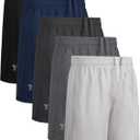 Tuliara 5 Pack Boys Athletic Shorts Mesh Running Shorts Quick Dry for Teen Kids Basketball Soccer Sport, Drawstring Waist Set, Medium, Black, Dark Gray, Navy Blue, Gray, Pale Gray