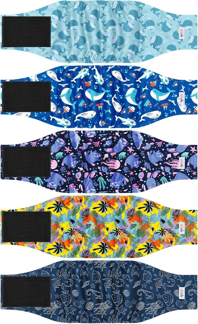 5 Pack Dog Diapers Male Reusable, Premium Belly Bands for Dogs, High Absorbing Male Dog Pee Wraps for Doggie in Incontinence or Excitable Urination Hawaii XL