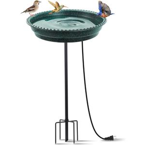 Feemiyo Heated Bird Bath for Outdoors for Winter, 75W Bird Bath Water Heater Bird Bath Deicer,Deep Bowl Thermostatic Control Weather Resistance with Stable Metal Pole for All Seasons(Green)