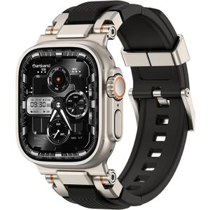 amBand Bands Compatible with Apple Watch Ultra 2/1 49mm, M1 Sport Series Rugged Durable Strap with Metal Connector to Match Ultra's Titanium Case for iWatch 49 mm Men Titanium/Black