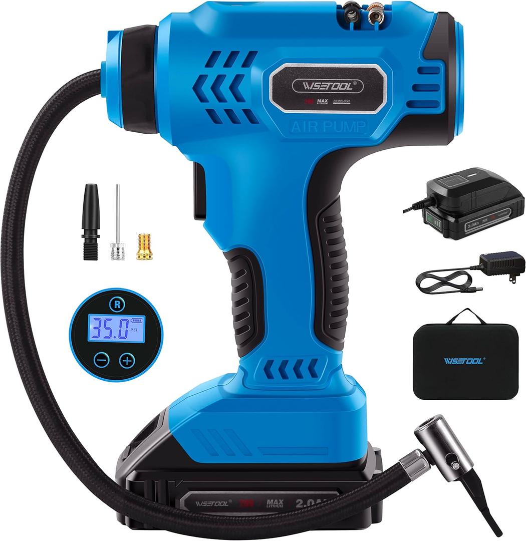 Cordless Tire Inflator Air Compressor,20V Battery Powered Car Tire Pump with Digital Pressure Gauge, 150PSI Portable Handheld Air Pump for Car Tires, Bikes, Motorcycles, Ball