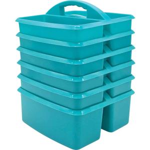 Teacher Created Resources Portable Plastic Storage Caddy for Classrooms, Kids Room, and Office Organization, 3 Compartment, Teal, 6-Pack
