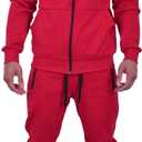 RIFLESSI Men's Athletic Sports Casual 2 Piece Solid Color Tracksuit Hoodie Jogger Pants Sweatsuit Set (Medium, Red)