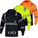 FONIRRA Safety Reflective Shirts for Men High Visibility Long Sleeve ANSI Class 3 Hi Vis Construction Work T Shirts with Hood (S)