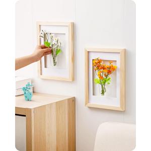 Baffect Small Flower Vase with Picture Frame, Glass Vase Wall Hanging, Unique Bud Vase for Home Decor, Test Tube Cylinder Vase for Flower Bud, Hydroponic, Propagation, Seasonal Wall Decor (Set of 2)