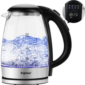Brightown Electric Kettle, 1.7L, Hot Water Kettle Temperature Control, 4 Presets LED Indicator Lights, Auto Shut-Off, BPA Free, Borosilicate Glass, 1500W Water Boiler for Tea Coffee, Stainless steel