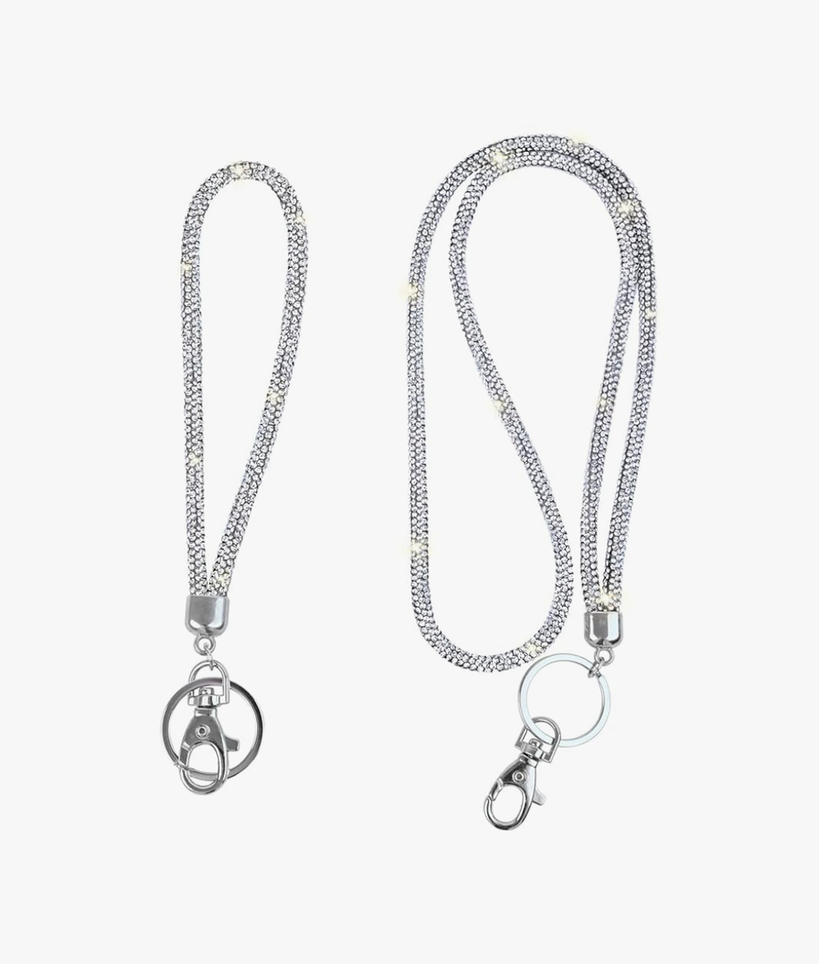 7.8" Bling Rhinestone Key Chain Sparkle, 17.8" Glitter Crystal Neck Lanyard Keychain Keys Strap