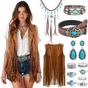 Cowgirl Outfits Kit for Women 12 Pcs Western Cowgirl Jewelry Set for Cosplay (Large)