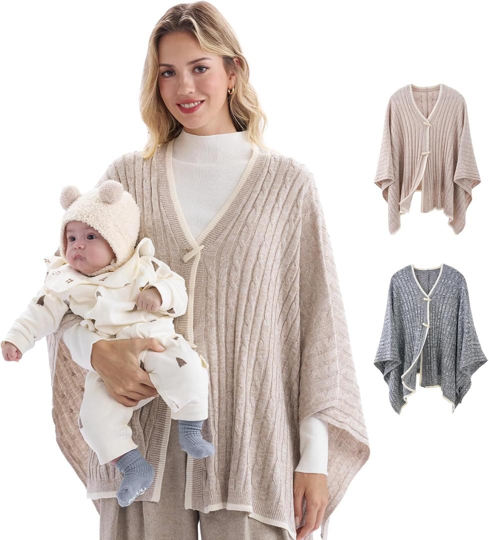 Momcozy Knit Nursing Cover  Soft & Cozy Full Coverage Nursing Shawl for Breastfeeding and Pumping, Versatile Fall/Winter (One Size, Oatmeal Heather)