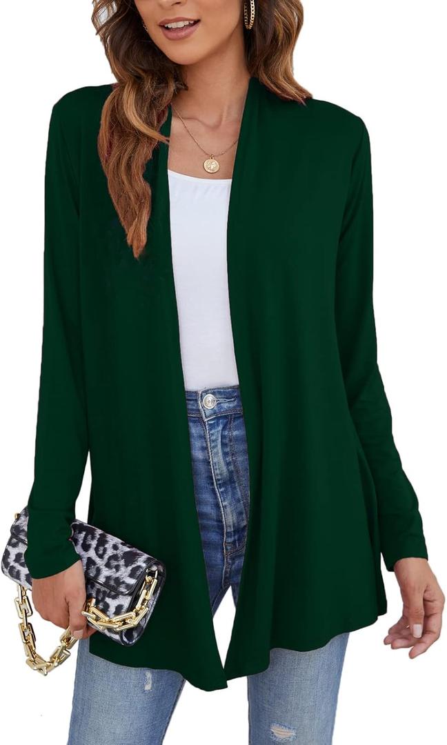 Ladlop Women's Lightweight Open Front Cardigans Long Sleeve Casual Soft Drape Fall Cardigan (XX-Large, Dark Green)