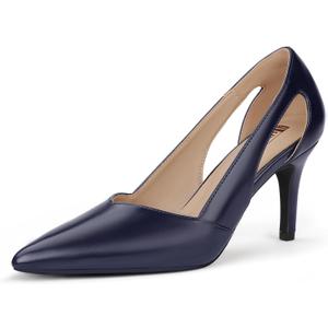 IDIFU IN3 High Closed Toe Heels Women's Pumps Stiletto Pointed Toe Dress Shoes for Women Comfortable Cut Out Wedding Bride Bridesmaid Guest Prom Work Office Dressy Trendy Fashion Classic Pumps Shoes (7.5, Navy Blue Pu)