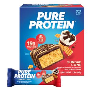 Pure Protein Bars, High Protein, Nutritious Snacks to Support Energy, Low Sugar, Gluten Free, Sundae Cone, 1.76oz, 12 Count (Packaging May Vary)