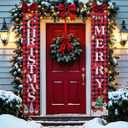 Christmas Decorations Merry Christmas Door Banner, Welcome Banner Xmas Porch Door Sign with Checkered and Gnomes Pattern for Wall Home Party Decor Indoor Outdoor Outside