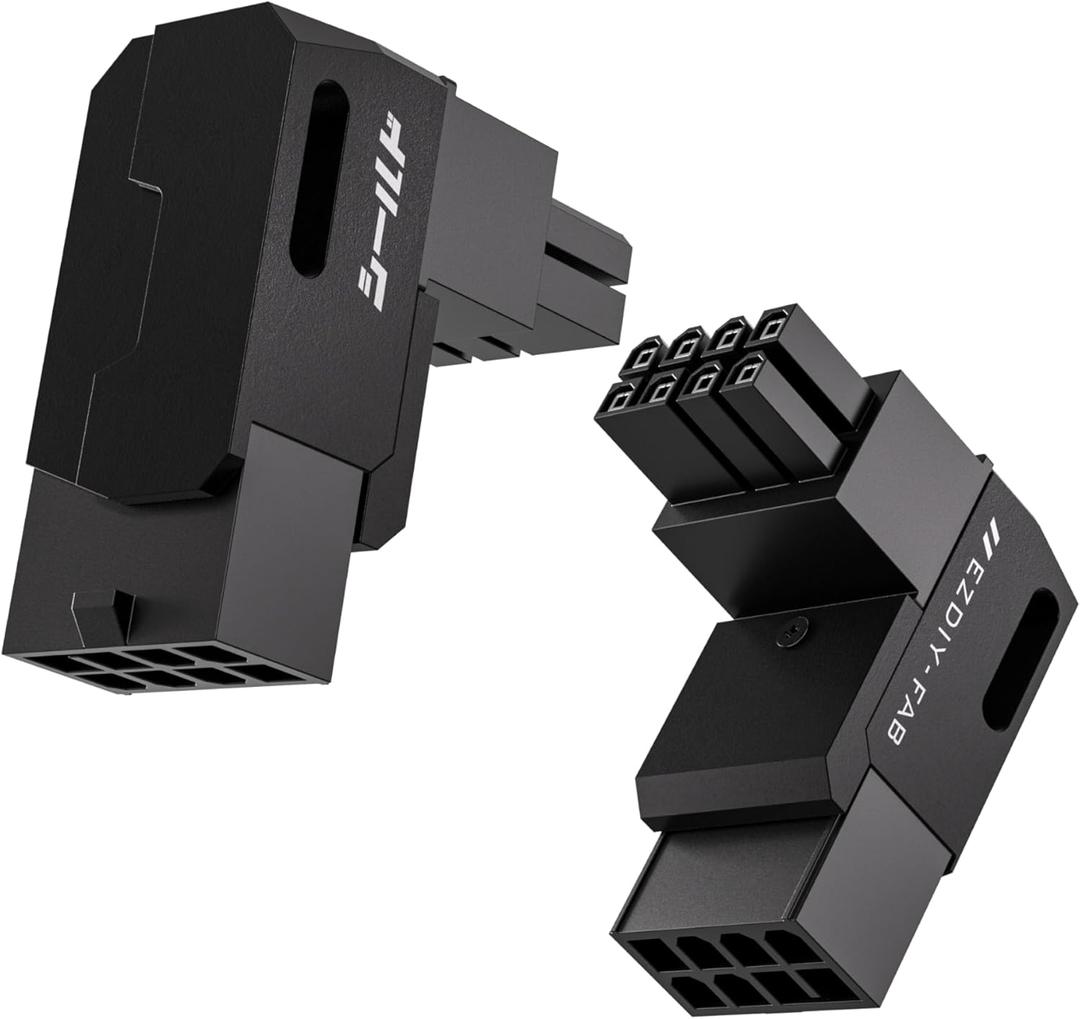EZDIY-FAB Shield Series 8-Pin PCIe GPU Power Adapter,90-Degree Angled Connector, Aluminum Design for Graphics Cards  Standard Type,Black-2 Pack