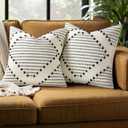 Mecatny Boho Summer Outdoor Throw Pillow Covers 18X18 Set of 2, Farmhouse Decorative Pillow Covers for Couch Sofa Living Room, Beige & Black