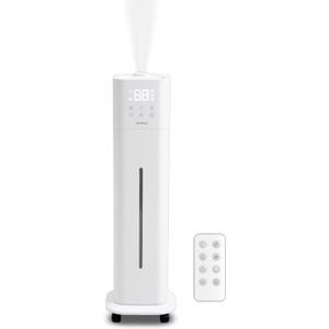 Pureal 10L Tower Humidifier, 83H Runtime, Warm & Cool Mist, Large Room, Top-Fill Tank On Wheels, Auto Mode, 12H Timer, Remote Control, Mood Light, White