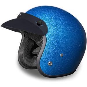 Daytona Cruiser Helmet - Blue Metal Flake - Lightweight 3/ 4 Shell Motorcycle Helmet with Removable Gloss Black Bubble Visor Added - DOT Approved Helmet - Bluetooth Compatible - L - 2.30 Pounds
