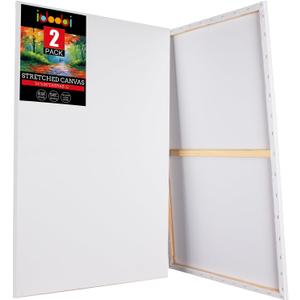 Stretched Canvases for Painting 2 Pack 24x36 100% Cotton Large Canvas Boards for Painting, White Painting Canvas for Oil, Acrylic Paint & Other Painting Media