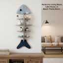 Wooden Fish Wall Shelf, 26.75" Vintage Fishbone Floating Shelves, Nautical Coastal Beach Theme Wall Decor, Distressed Wood Display Rack for Bathroom, Living Room, Lake House