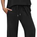 Sampeel Summer Outfits for Women Beach Vacation Clothes Two Piece Matching Sets Women Clothing Loose Fitting Soft Crewneck T Shirts Wide Leg Pants with Drawstring, Black, Large