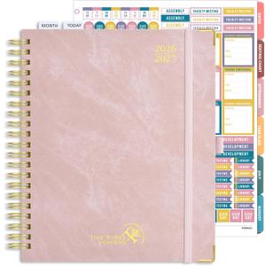 POPRUN Teacher Planner 2026-2027, 8.5"x11" Lesson Planner Book for Teachers | Jul 2026-Jun 2027 Teacher Lesson Planner, 7 Period Lesson Plan Book, Teacher Grade Book with Spiral Hardcover, Pink